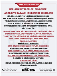 HEPSEN TALEPLERİ GÜNDEMDE ANALIK VE BABALIK İZİNLERİNDE...